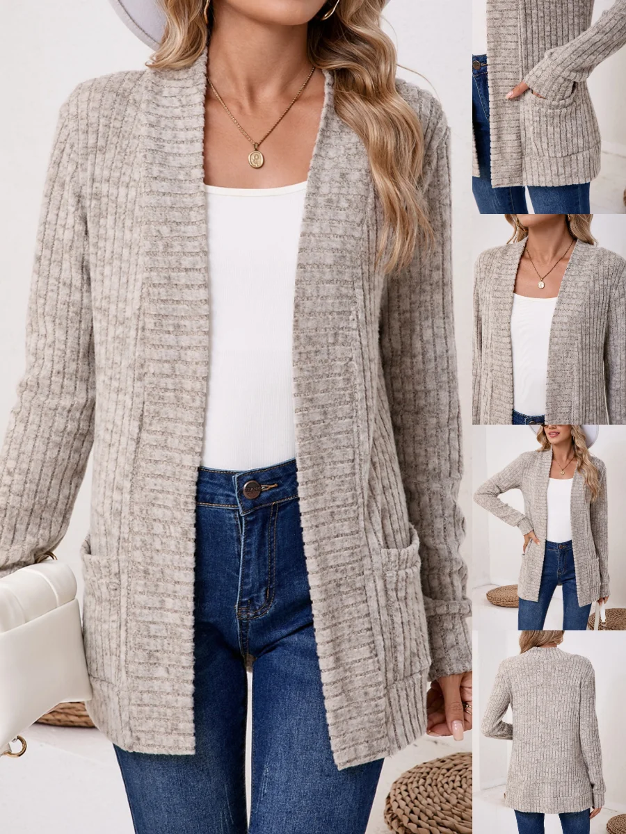 Women Plain Spring/Fall Cover-up Vintage Split Joint Lightweight Cardigan