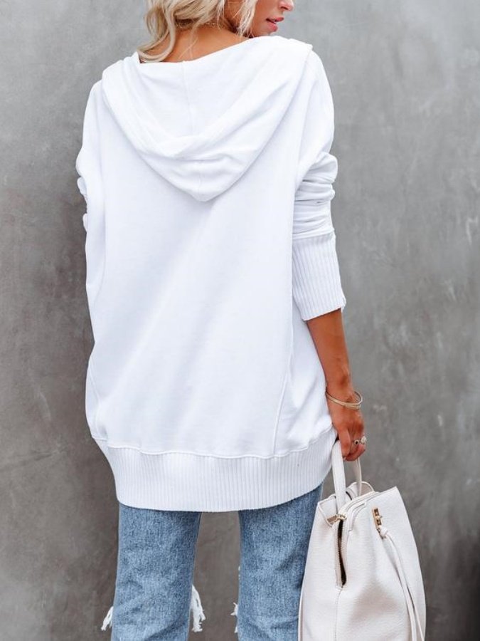 Women Plain Hoodie Split Joint Vintage Spring/Fall Long Sleeve Sweatshirt