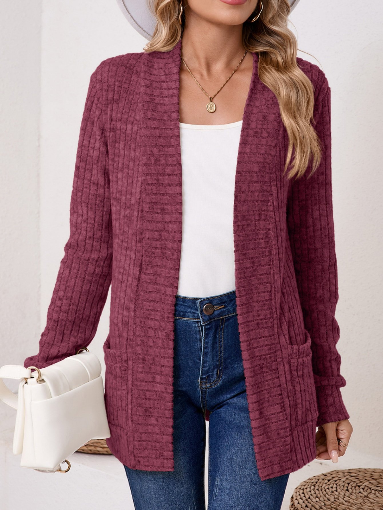 Women Plain Spring/Fall Cover-up Vintage Split Joint Lightweight Cardigan