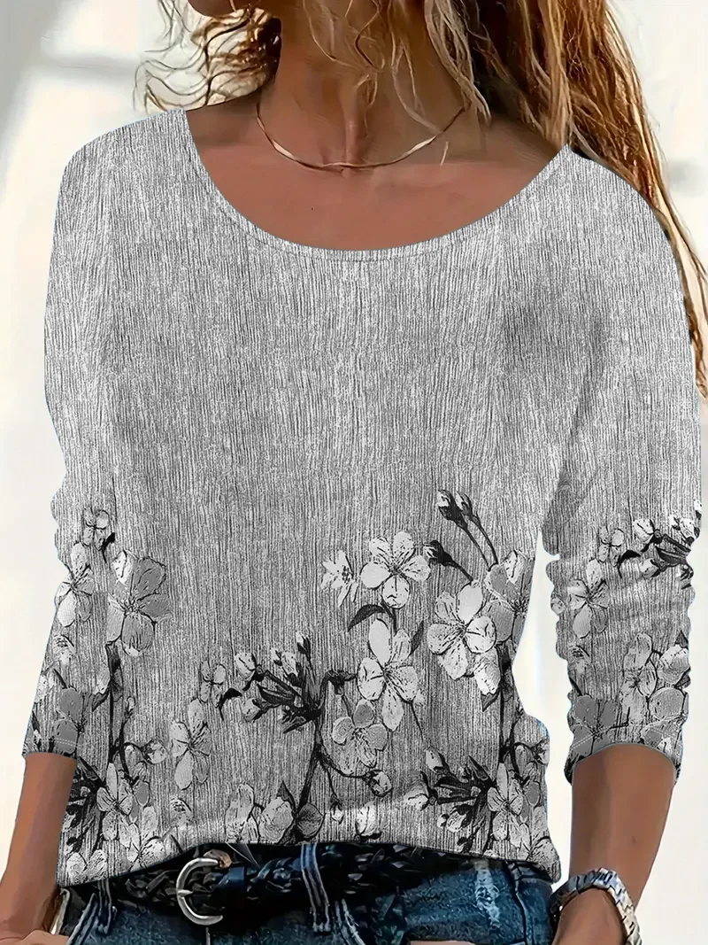 Women Floral Long Sleeve Tee T-shirt Crew Neck Printing Casual Spring/Fall Graphic Tee Top