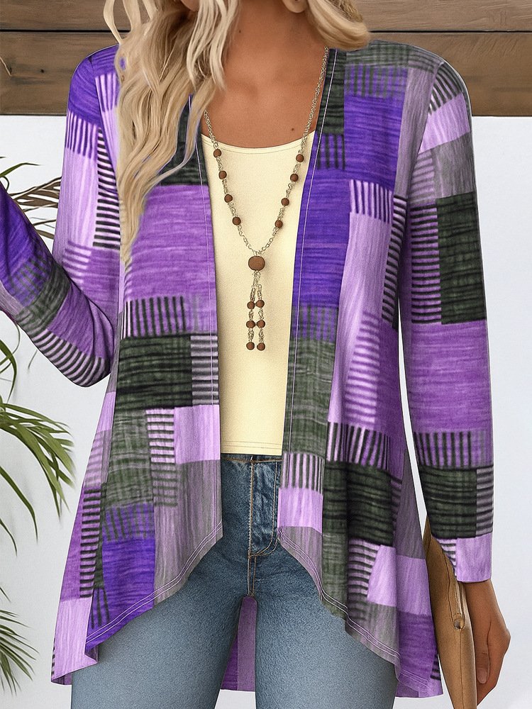 Women Geometric Long Sleeve Blouse Spring/Fall V Neck Daily Vintage Top