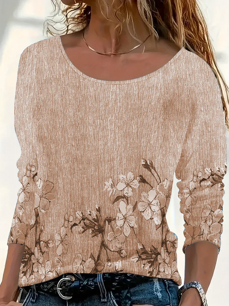 Women Floral Long Sleeve Tee T-shirt Crew Neck Printing Casual Spring/Fall Graphic Tee Top