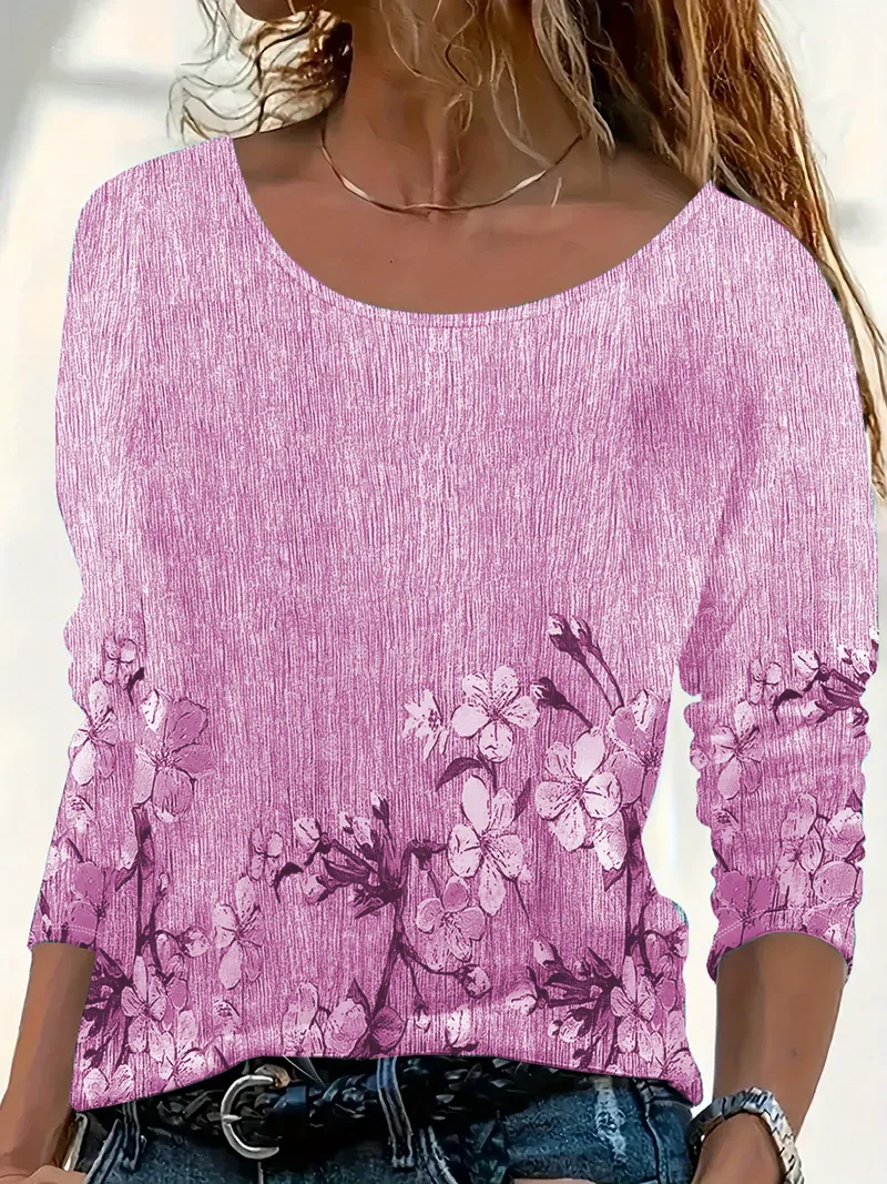 Women Floral Long Sleeve Tee T-shirt Crew Neck Printing Casual Spring/Fall Graphic Tee Top