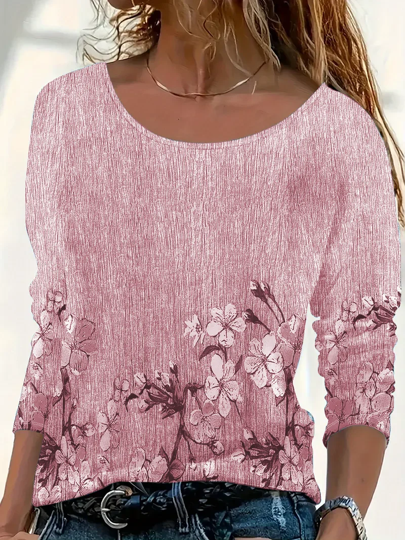 Women Floral Long Sleeve Tee T-shirt Crew Neck Printing Casual Spring/Fall Graphic Tee Top