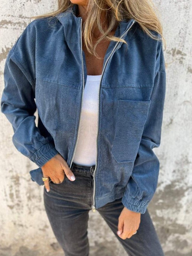 Women Spring/Fall Outerwear Vintage Split Joint Plain Long Sleeve Stand Collar Jacket
