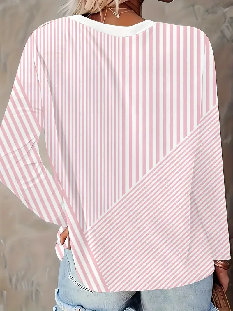 Women Striped Long Sleeve Tee T-shirt V Neck Printing Casual Spring/Fall Graphic Tee Top