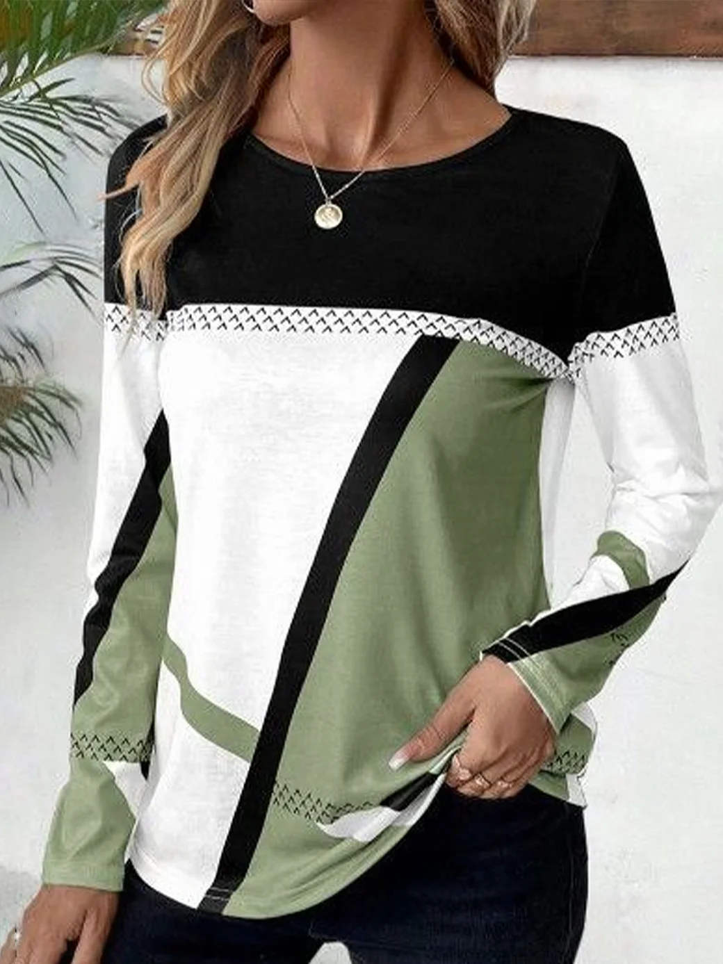 Women Abstract Long Sleeve Tee T-shirt Crew Neck Printing Casual Spring/Fall Graphic Tee Top