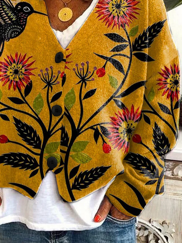 Women Floral Casual Spring/Fall Printing Cardigan