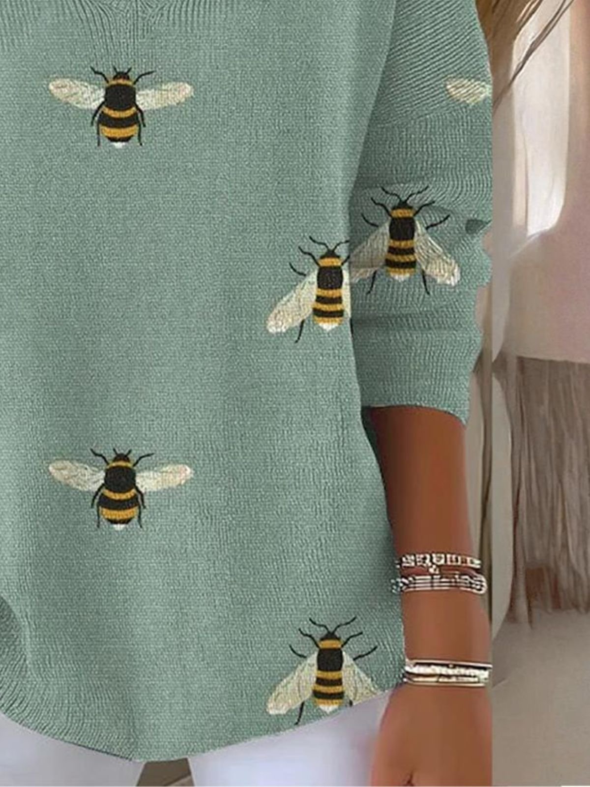 Women Animal Spring/Fall Casual Long Sleeve V Neck Cotton Sweater