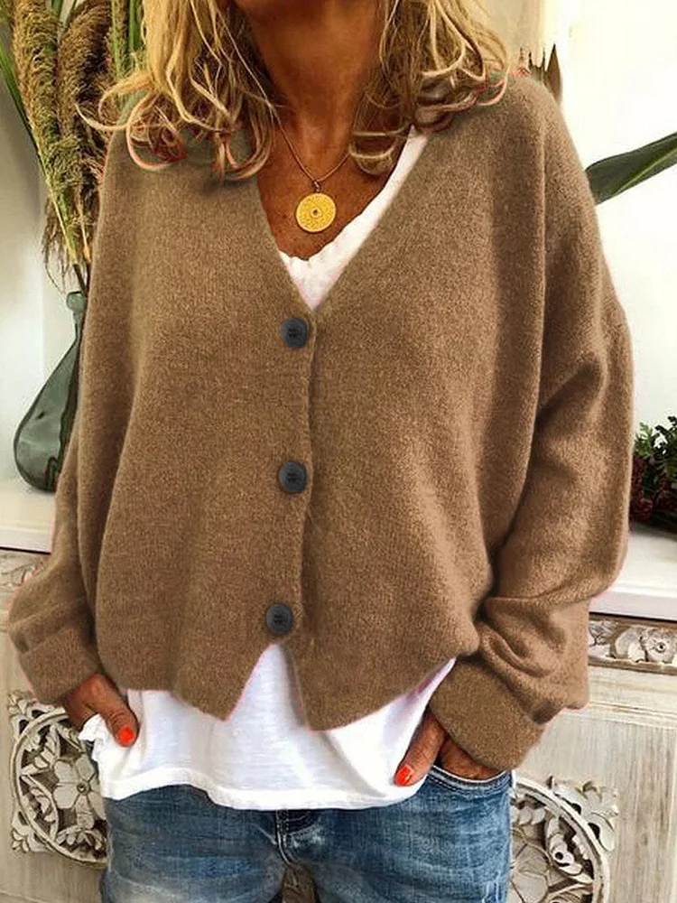 Women Plain Casual Spring/Fall Cardigan
