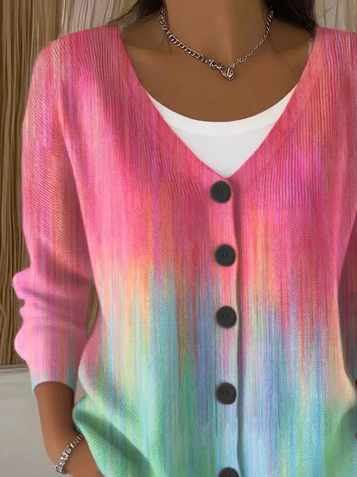 Women Abstract Casual Spring/Fall Printing Cardigan