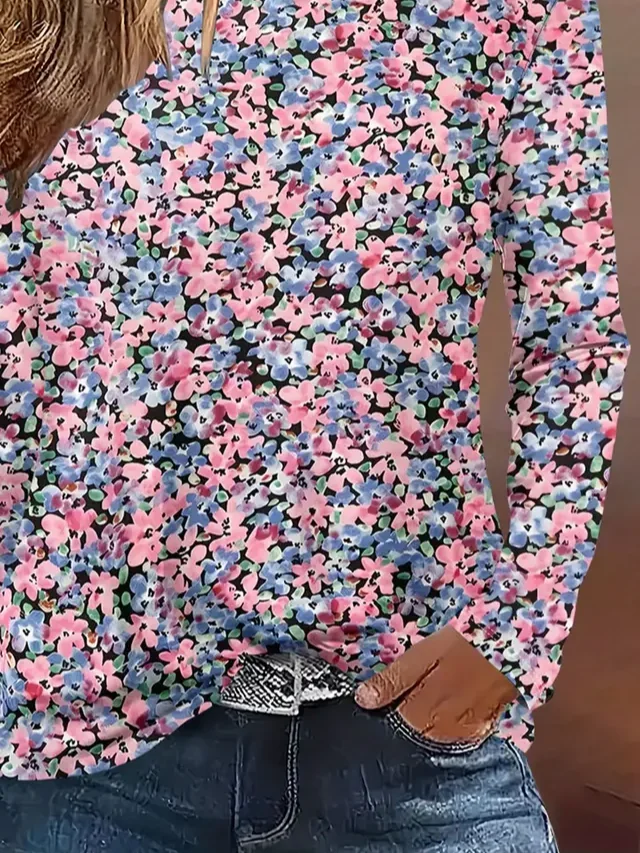 Women Floral Long Sleeve Tee T-shirt Crew Neck Printing Casual Spring/Fall Graphic Tee Top
