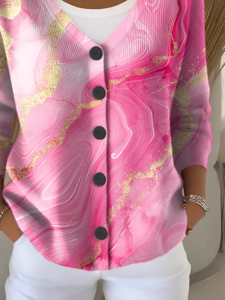 Women Abstract Casual Spring/Fall Printing Cardigan