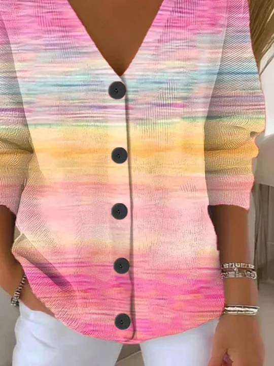 Women Abstract Casual Spring/Fall Printing Cardigan