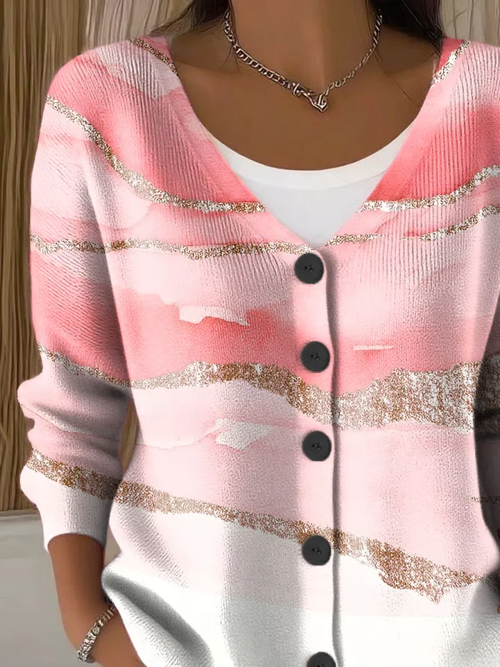 Women Abstract Casual Spring/Fall Printing Cardigan