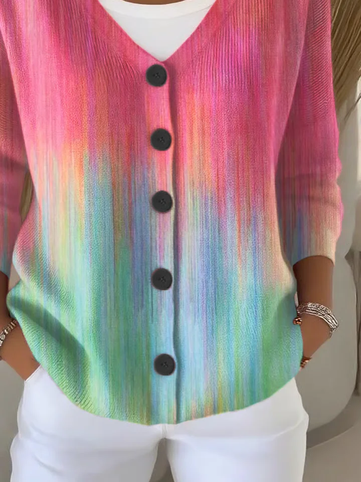 Women Abstract Casual Spring/Fall Printing Cardigan