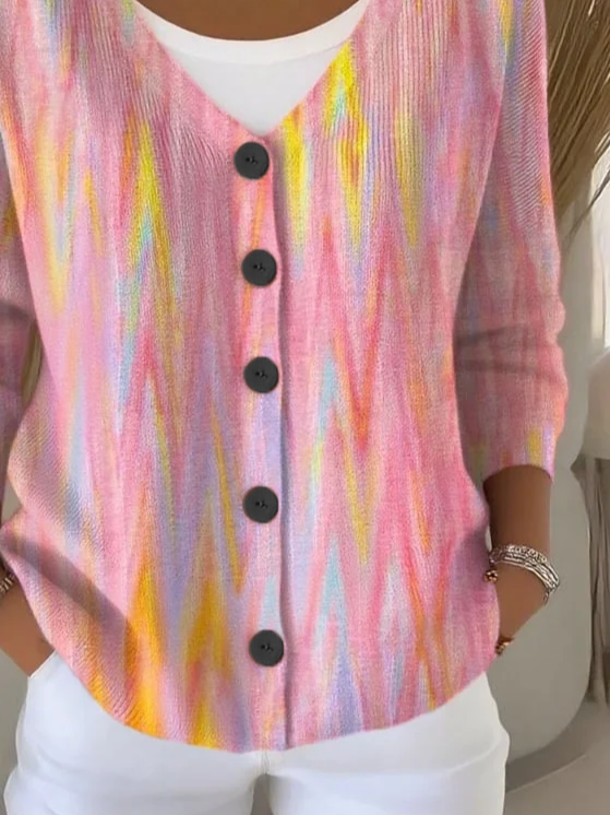 Women Abstract Casual Spring/Fall Printing Cardigan