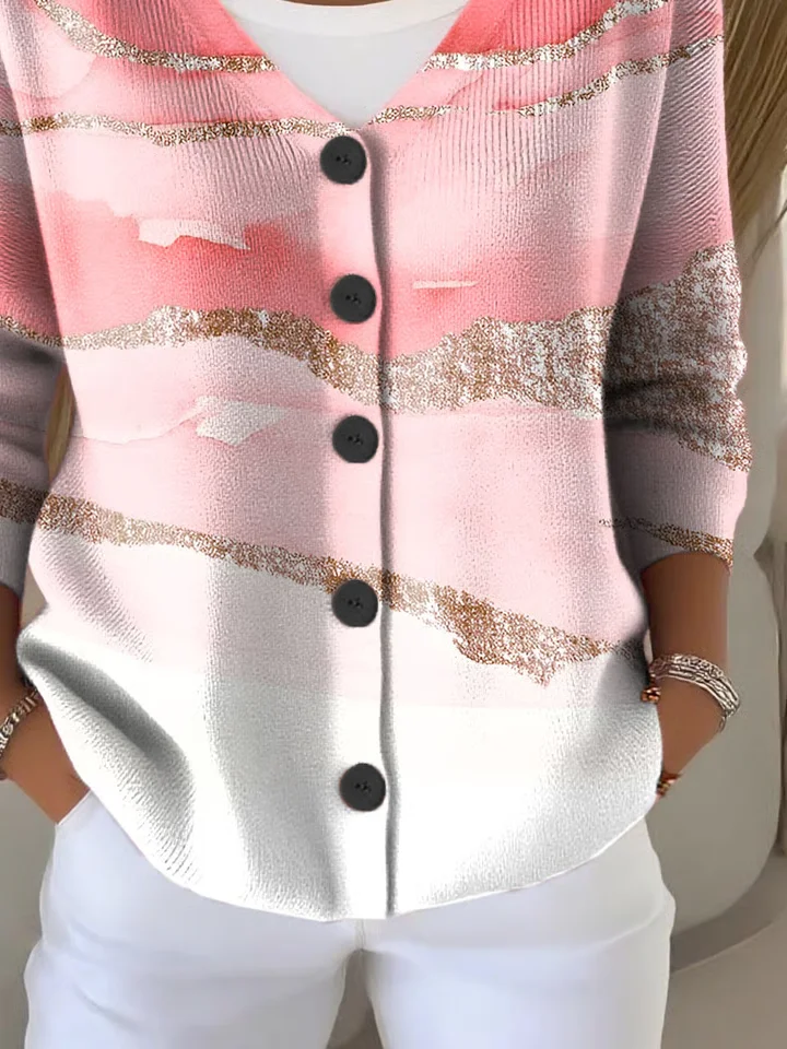 Women Abstract Casual Spring/Fall Printing Cardigan
