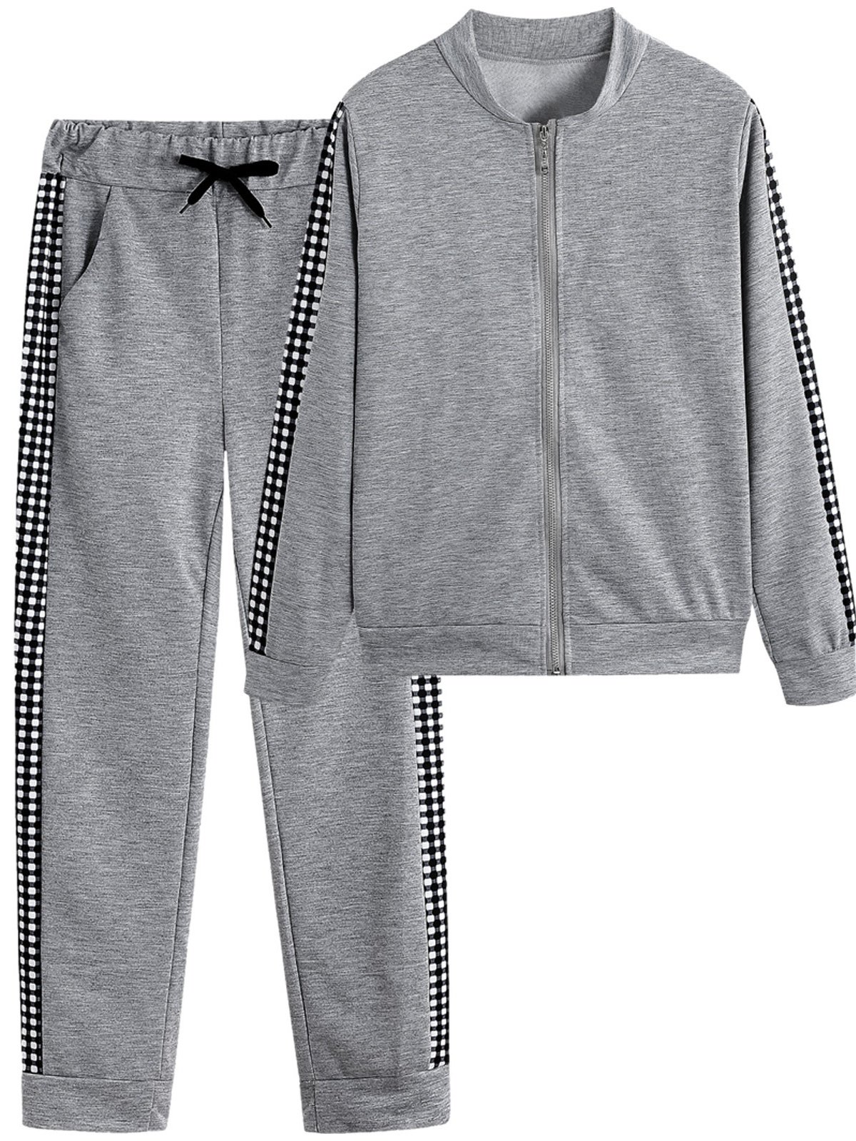 Women Geometric Split Joint Two-Piece Set Daily Long Sleeve Casual Spring/Fall Top With Pants Matching Set