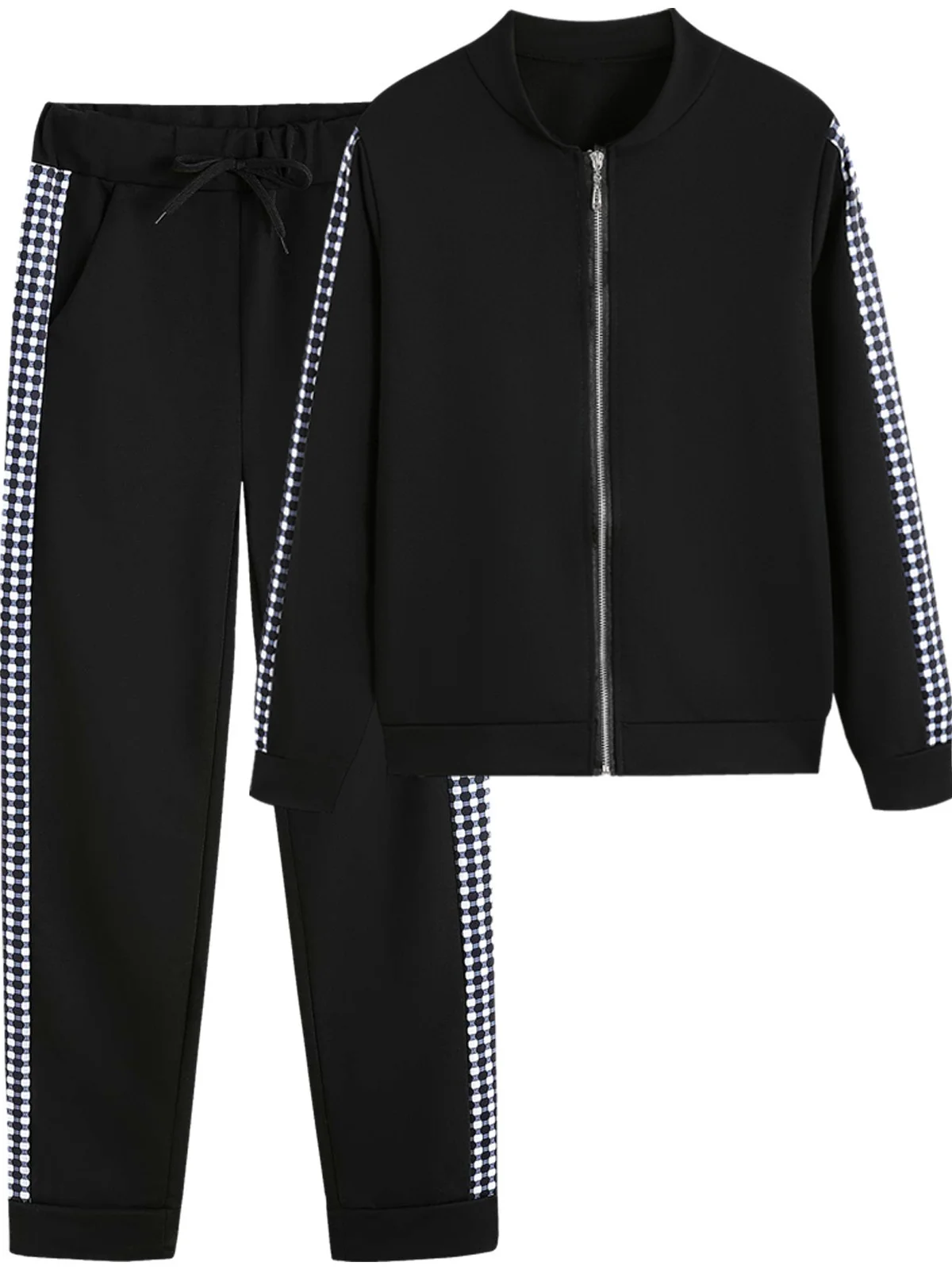 Women Geometric Split Joint Two-Piece Set Daily Long Sleeve Casual Spring/Fall Top With Pants Matching Set