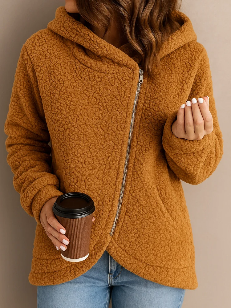 Women's Winter Outerwear Cotton Casual Plain Long Sleeve Hoodie Fleece Coat