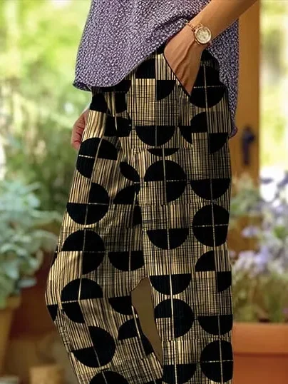 Women Geometric Long Pants Casual Spring/Fall Trousers