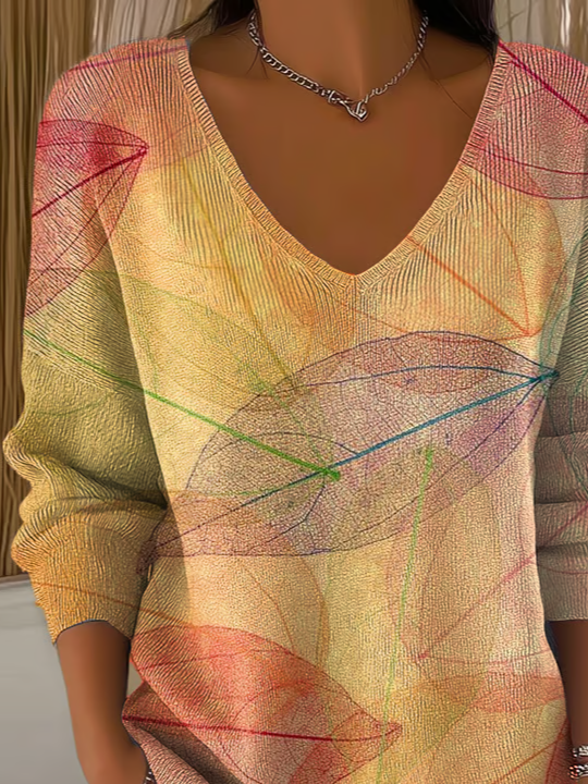 Women Maple Leaf Long Sleeve Tee T-shirt V Neck Printing Casual Spring/Fall Top