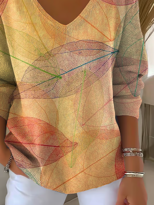 Women Maple Leaf Long Sleeve Tee T-shirt V Neck Printing Casual Spring/Fall Top
