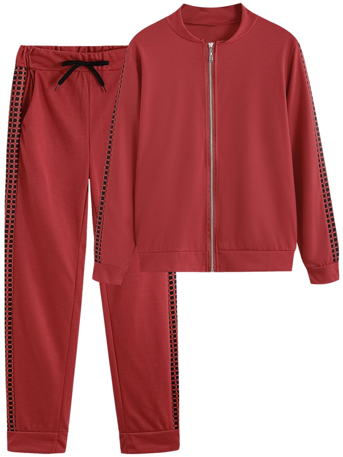 Women Geometric Split Joint Two-Piece Set Daily Long Sleeve Casual Spring/Fall Top With Pants Matching Set