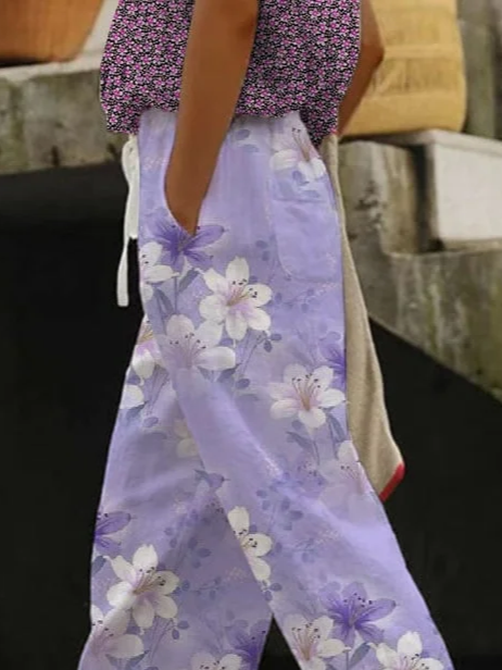 Women Floral Long Pants Casual Spring/Fall Trousers