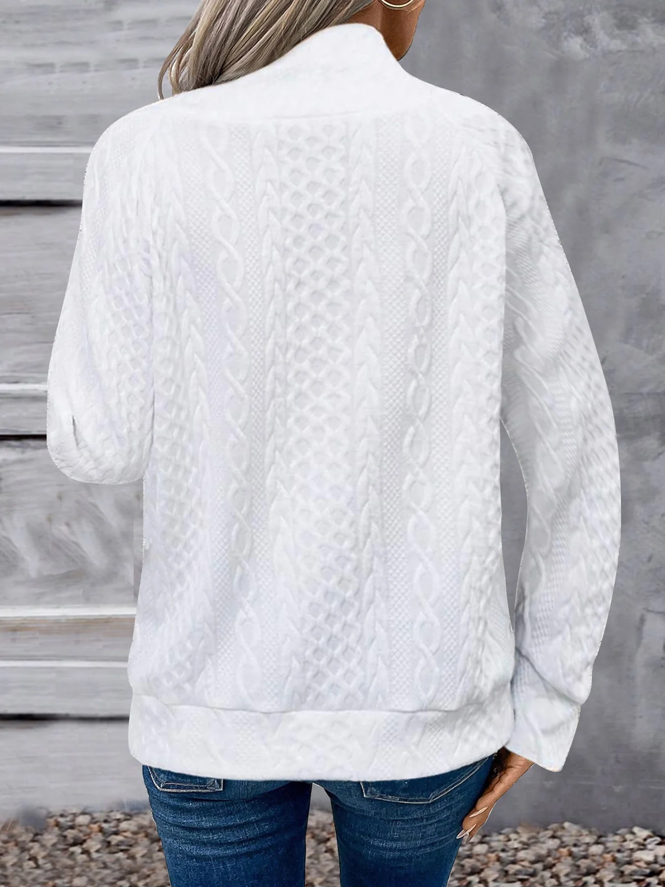 Women Geometric Turtleneck Jacquard Vintage Spring/Fall Long Sleeve Sweatshirt
