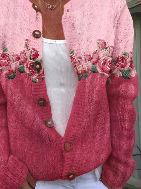 Women Floral Casual Spring/Fall Printing Cardigan