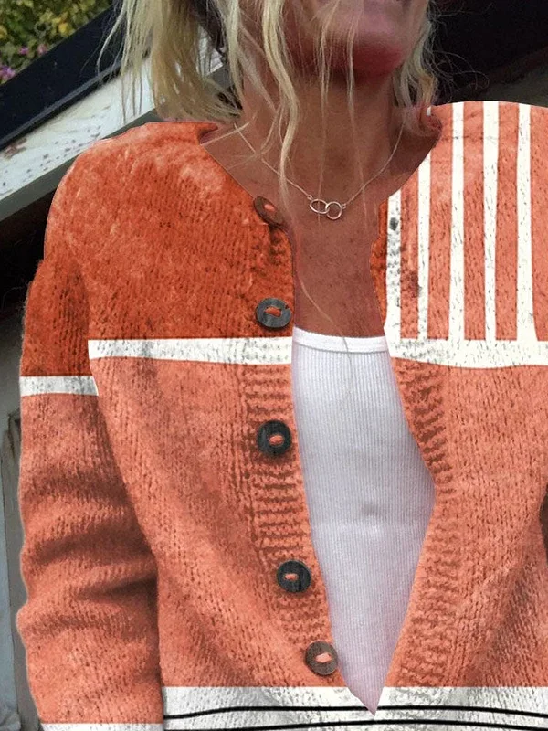Women Abstract Casual Spring/Fall Printing Cardigan