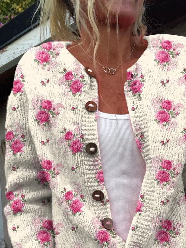 Women Floral Casual Spring/Fall Printing Cardigan