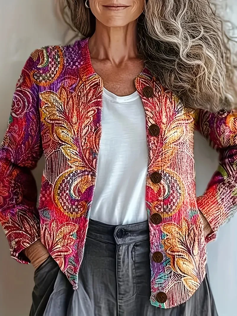 Women's Vintage Spring/Fall Ethnic Knitted Floral Cardigan