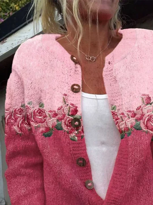 Women Floral Casual Spring/Fall Printing Cardigan