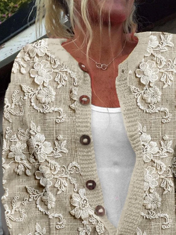 Women Floral Casual Spring/Fall Printing Cardigan