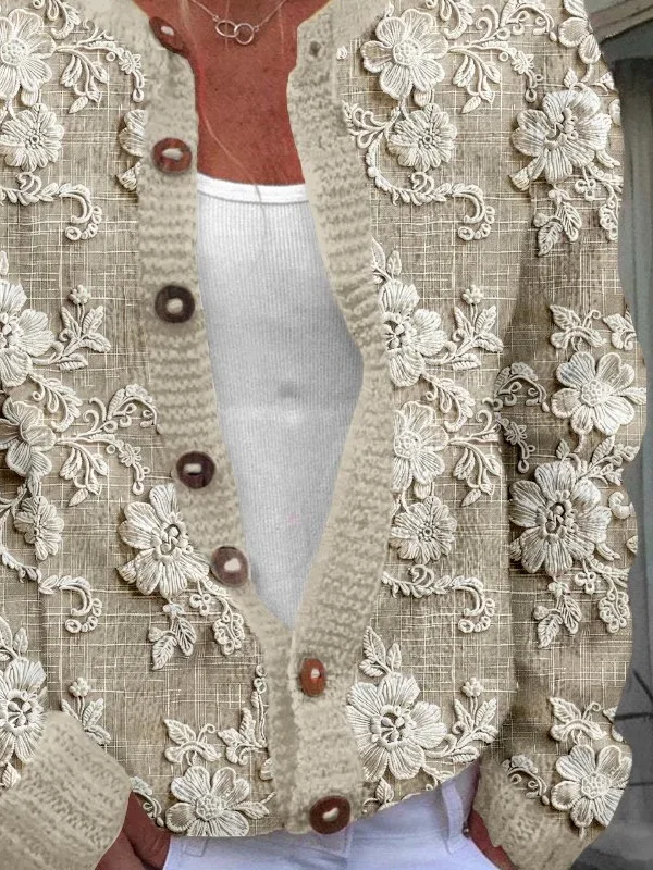 Women Floral Casual Spring/Fall Printing Cardigan