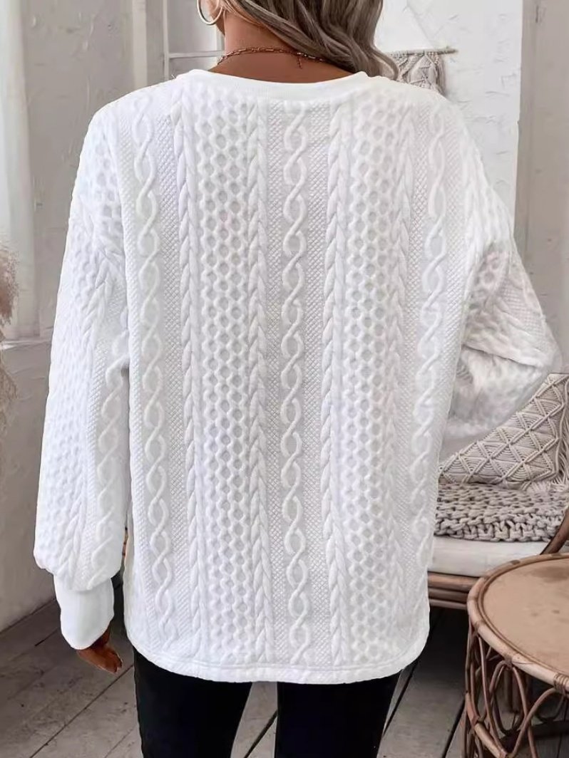 Women Geometric V Neck Jacquard Vintage Spring/Fall Long Sleeve Sweatshirt