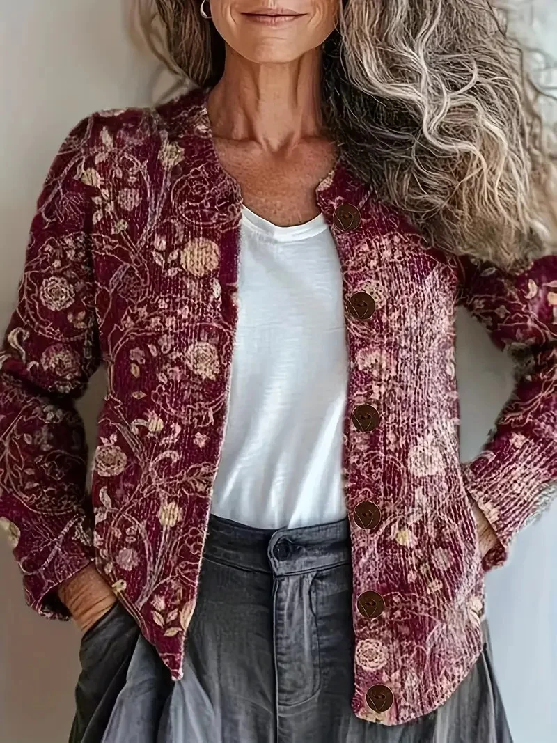 Women's Vintage Spring/Fall Ethnic Knitted Floral Cardigan