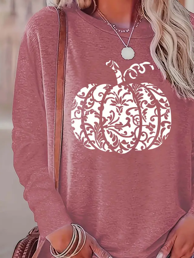 Women Halloween (pumpkin) Long Sleeve Tee T-shirt Crew Neck Printing Casual Spring/Fall Graphic Tee Top