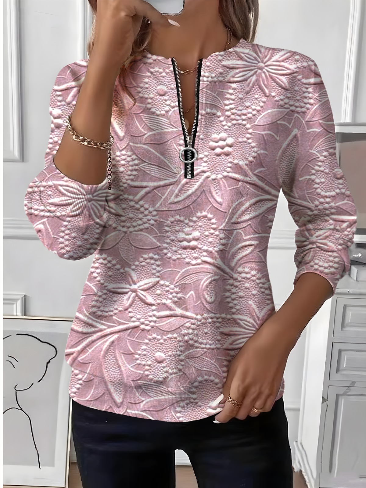 Women Floral Crew Neck Vintage Spring/Fall Long Sleeve Sweatshirt