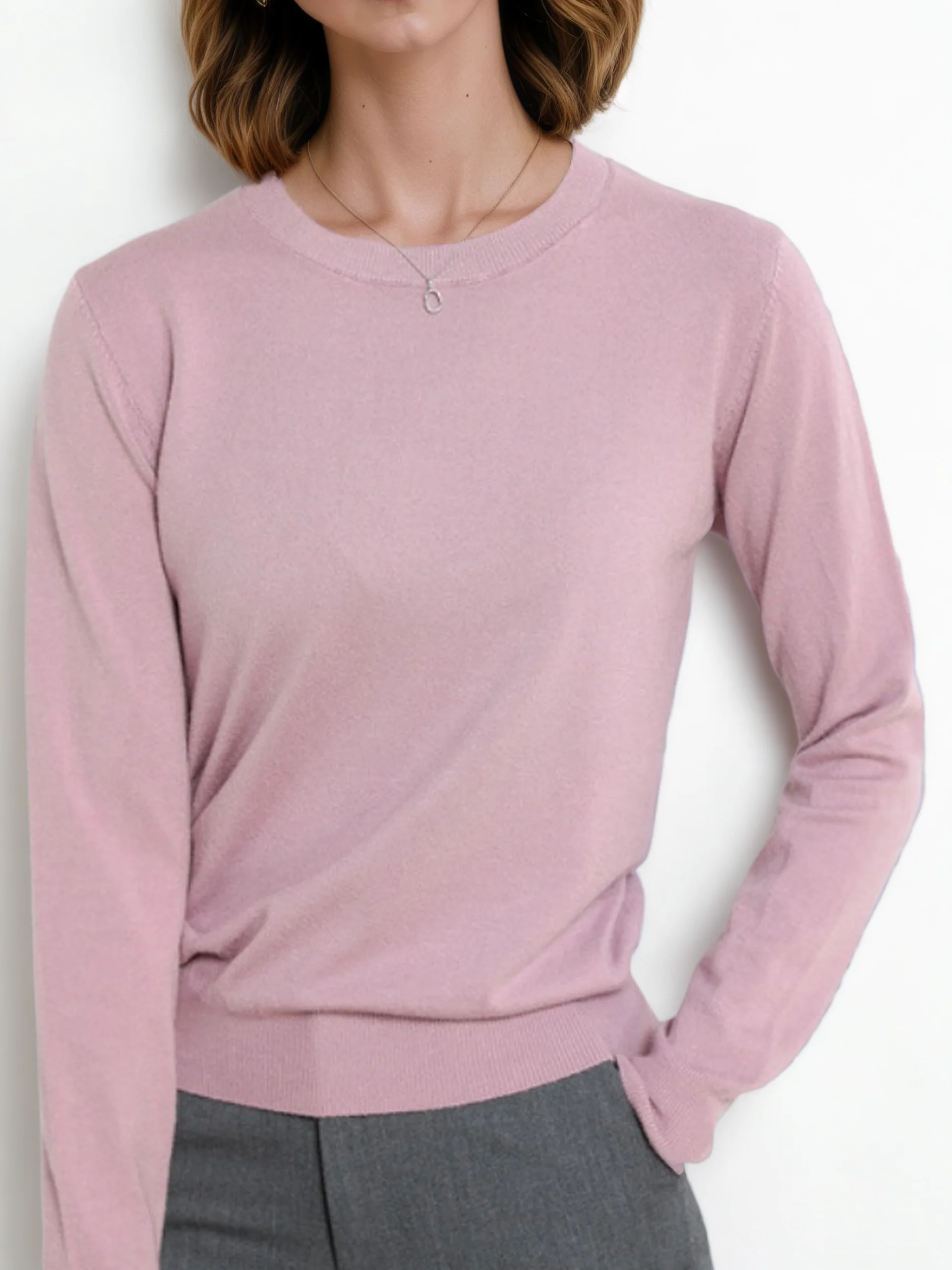 Women Plain Split Joint Spring/Fall Street Long Sleeve Crew Neck Sweater
