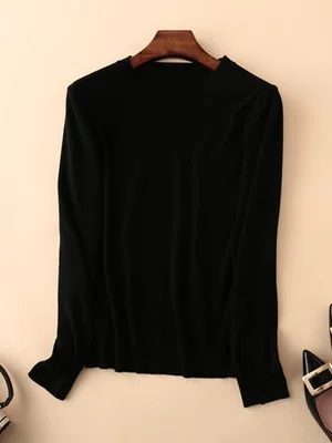 Women Plain Split Joint Spring/Fall Street Long Sleeve Crew Neck Sweater