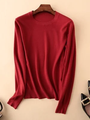 Women Plain Split Joint Spring/Fall Street Long Sleeve Crew Neck Sweater