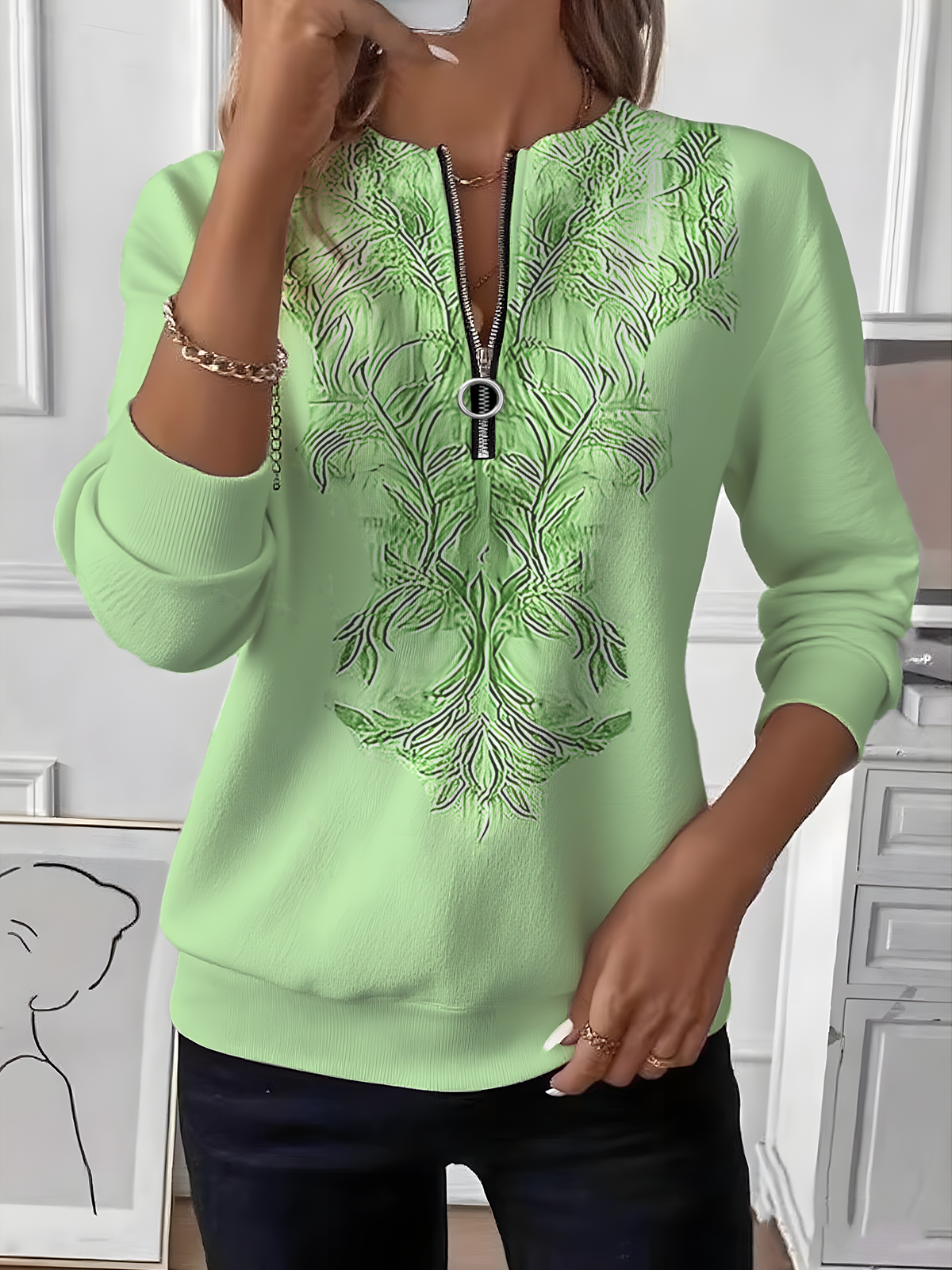 Women Ombre Crew Neck Vintage Spring/Fall Long Sleeve Sweatshirt