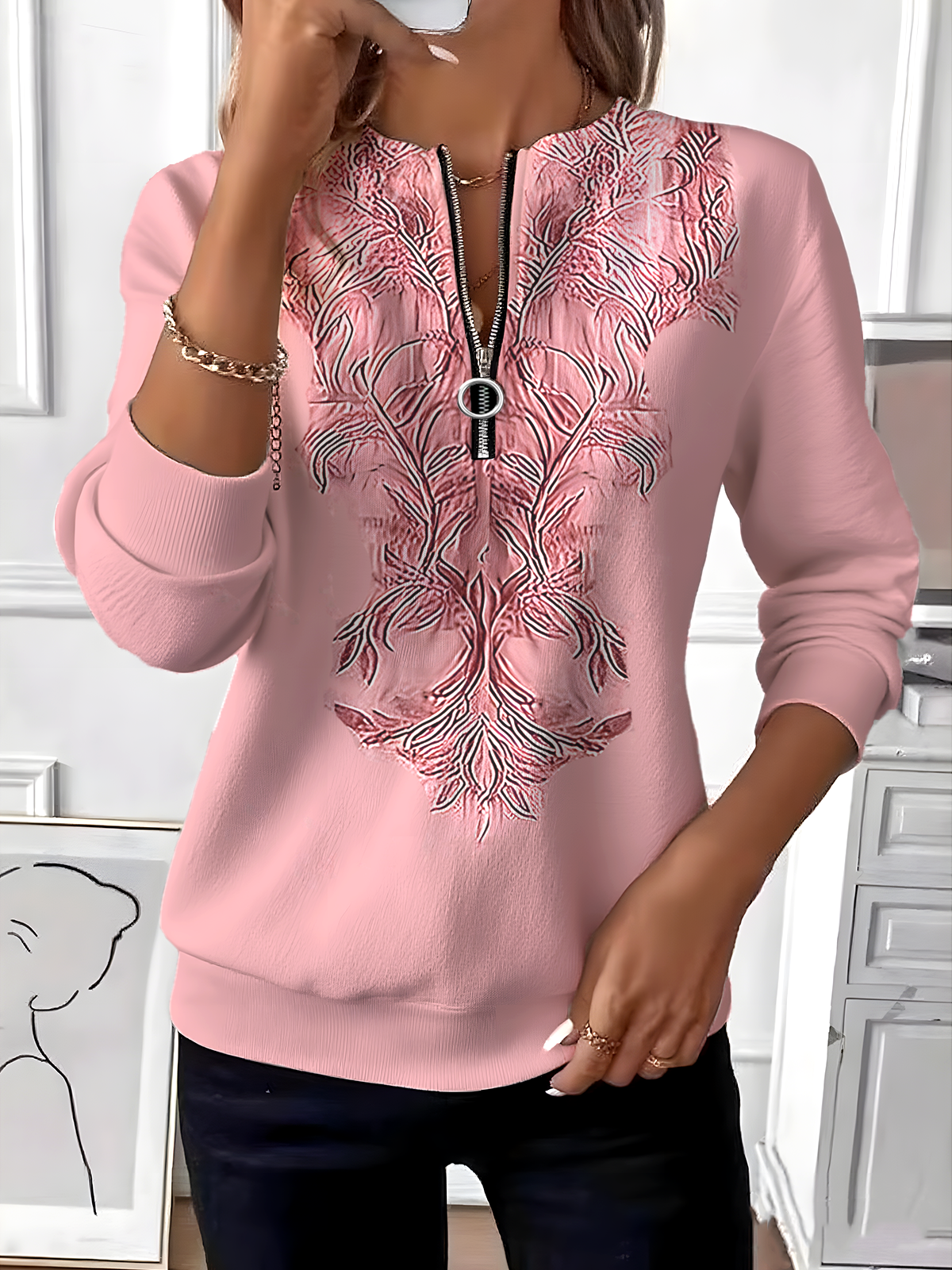 Women Ombre Crew Neck Vintage Spring/Fall Long Sleeve Sweatshirt