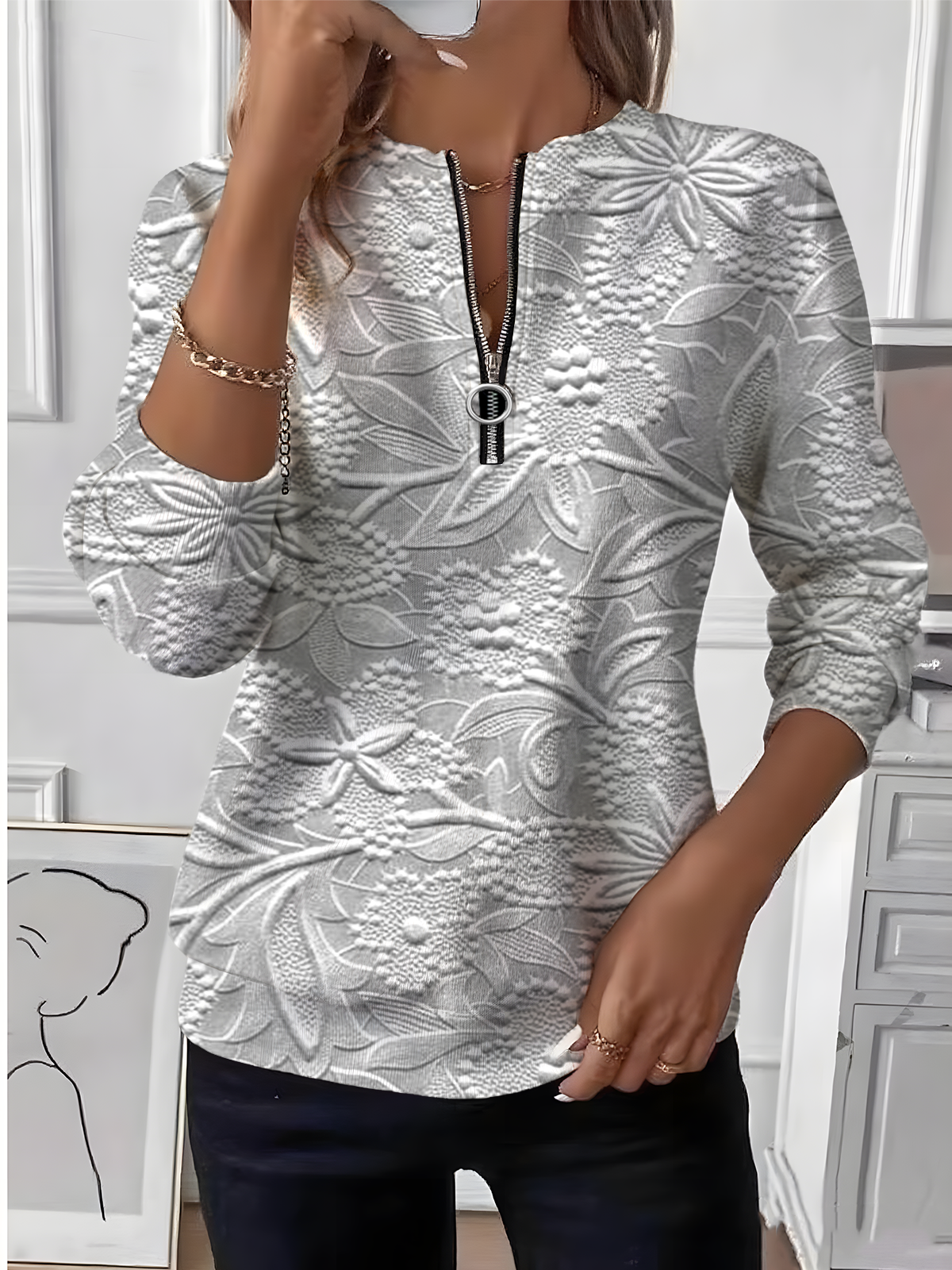 Women Floral Crew Neck Vintage Spring/Fall Long Sleeve Sweatshirt