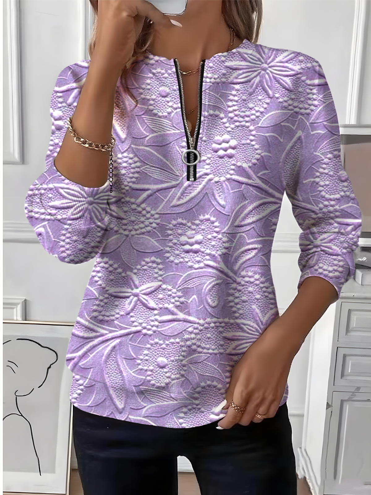 Women Floral Crew Neck Vintage Spring/Fall Long Sleeve Sweatshirt