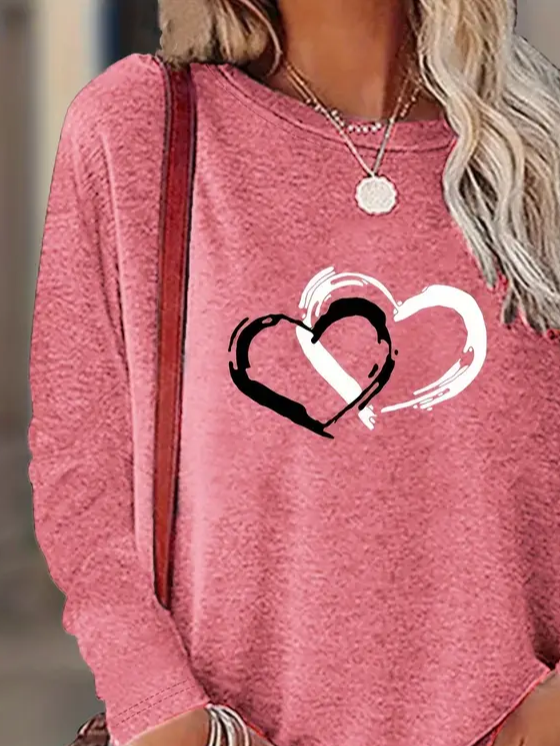 Women Heart/Cordate Long Sleeve Tee T-shirt Crew Neck Printing Casual Spring/Fall Graphic Tee Top